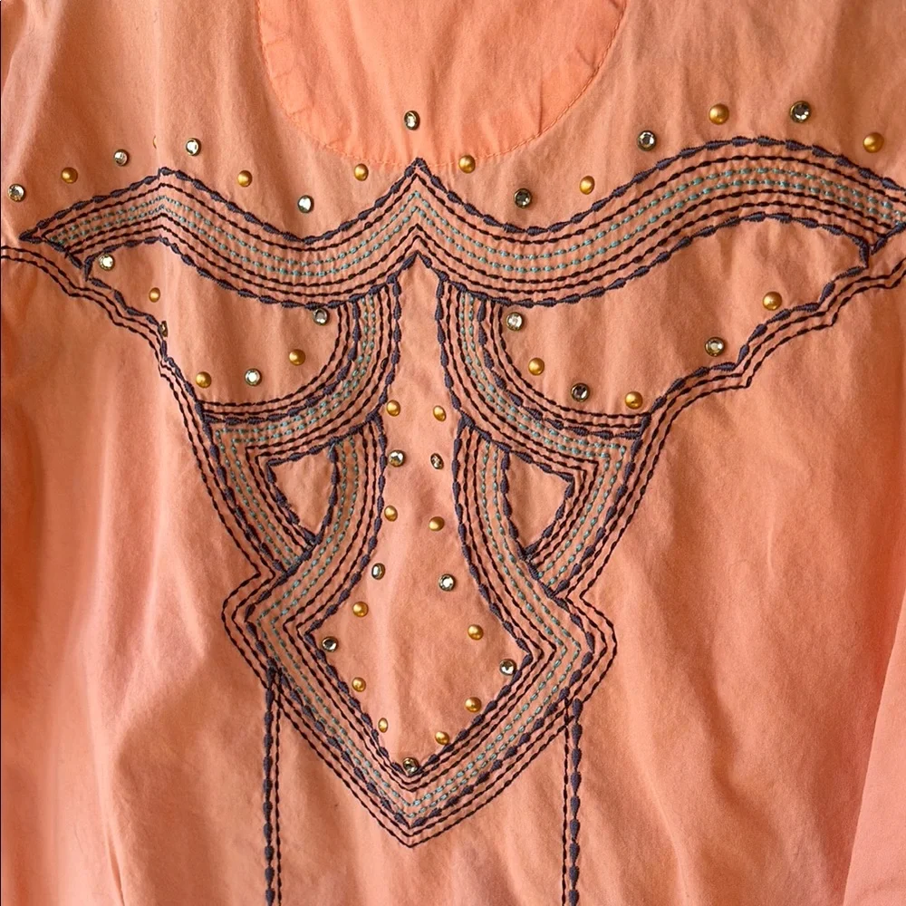 Embellished Peach Button-Up Shirt - Picture 3 of 6